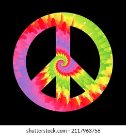 Tie dye psychedelic surreal peace symbol.Vector tiedye cartoon character illustration logo.Hippie peace symbol,pacific,groovy,60s,70s,psychedelic style trippy print for t-shirt,poster,card concept