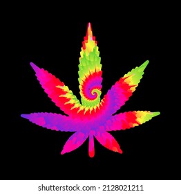 Tie dye psychedelic surreal weed leaf.Vector tiedye cartoon character illustration logo art. Groovy weed leaf,cannabis,marijuana tie dy,hippie,60s,70s,trippy print for t-shirt,poster,logo art concept
