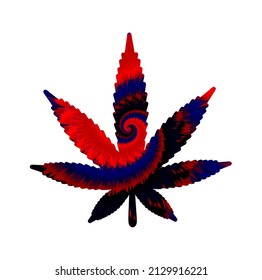 Hojas de maleza psicodélicas surrealistas de tinte. Dibujo del personaje de dibujos animados Vector tiedye dibujo del logo. Hojas de maleza de Groovy, cannabis, marihuana, hippie, 60s, 70s, impresión trippy para camisetas, póster, logo artístico
