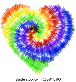 Tie dye rainbow gradient watercolor heart 