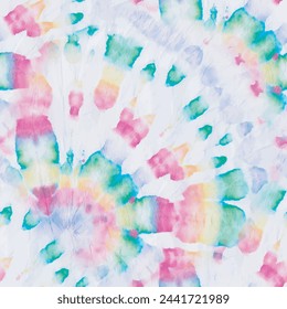 Tie Dye Rainbow Heart. 1960 Bright Texture. 1970s Rainbow Pattern. Swirl Pattern. Blue Tie Dye. Seamless Tie Dye. Blue Color Swirl Background. Abstract Vector Watercolor. Spiral Tiedye Music.