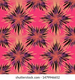 Tie dye retro seamless pattern. 60s vibes, hippie style. Vintage texture with shibori print.