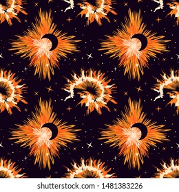 Tie dye retro seamless pattern. 60s vibes, hippie style. Vintage texture with shibori print.