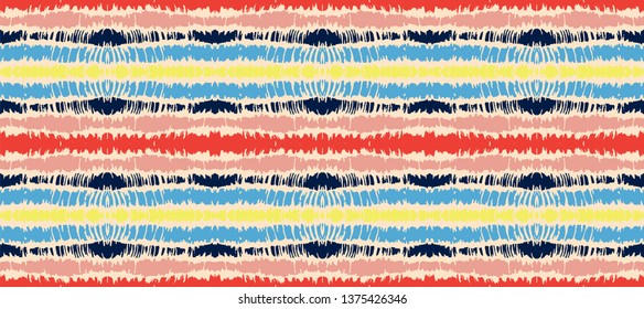 Tie dye seamless pattern. Striped towel. Hand drawn shibori print. Ink textured japanese background. Modern batik wallpaper tile. Watercolor endless backdrop