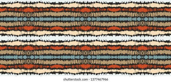 Tie dye seamless pattern. Striped towel. Hand drawn shibori print. Ink textured japanese background. Modern batik wallpaper tile. Watercolor endless backdrop