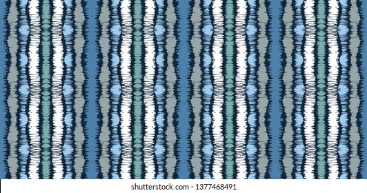 Tie dye seamless pattern. Striped towel. Hand drawn shibori print. Ink textured japanese background. Modern batik wallpaper tile. Watercolor endless backdrop