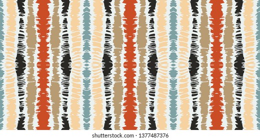 Tie dye seamless pattern. Striped towel. Hand drawn shibori print. Ink textured japanese background. Modern batik wallpaper tile. Watercolor endless backdrop