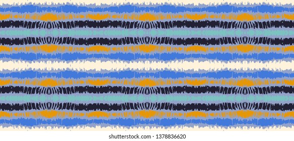 Tie dye seamless pattern. Striped towel. Hand drawn shibori print. Ink textured japanese background. Modern batik wallpaper tile. Watercolor endless backdrop