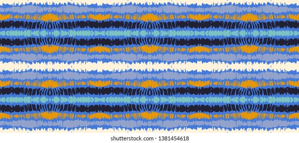 Tie dye seamless pattern. Striped towel. Hand drawn shibori print. Ink textured japanese background. Modern batik wallpaper tile. Watercolor endless backdrop