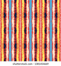 Tie dye seamless pattern. Striped towel. Hand drawn shibori print. Ink textured japanese background. Modern batik wallpaper tile. Watercolor endless backdrop