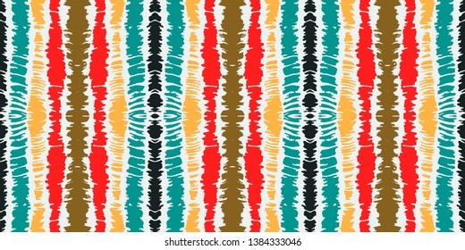 Tie dye seamless pattern. Striped towel. Hand drawn shibori print. Ink textured japanese background. Modern batik wallpaper tile. Watercolor endless backdrop
