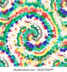 Tie Dye Seamless Round. Multi Color Swirl Background. Abstract Spiral Background. Grunge Rainbow Pattern. Blue Tie Dye. Seamless Tie Dye. Vector Tiedye Batik. Swirl Repeat. 1960 Bright Pattern.