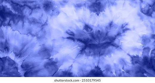 Tie Dye Shibori - fundo vetor horizontal na cor Indigo. Textura de vetor aquarela. Elemento De Textura Orgânica Wabi Sabi, Ikat.