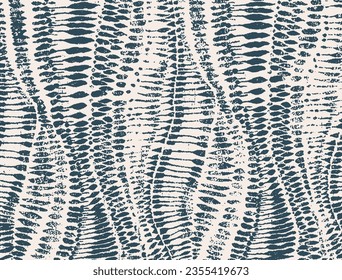 Tie Dye Shibori Pattern. Abstract Stroke Waves. Organic Mess Texture. Chaotic Ornament. Indigo Print Background. Snake Skin Pattern. Natural Backdrop.