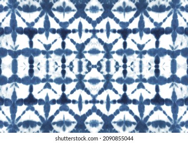 Tie dye shibori pattern. Hand painted indigo blue navy ornamental elements on white background. Abstract texture. Vector