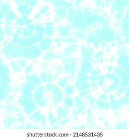 Tie dye shibori pattern. Hand drawn pastel turquoise color ornamental background. Blue teal abstract texture. Print for textile, fabric, wallpaper, wrapping paper. Vector.