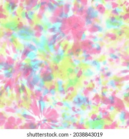 Tie dye shibori seamless pattern. Hand drawn pastel colors ornamental elements background. Colorful abstract texture. Print for textile, fabric, wallpaper, wrapping paper.