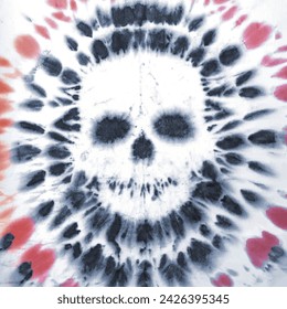 Patrón de calaveras shibori de tinte de lazo. Acuarela pintada a mano calaveras azul marino de elementos índigo y rosa sobre fondo blanco. Textura abstracta de la acuarela. Vector de concepto de Halloween