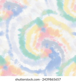 Tie Dye Spiral. Vector Seamless Tiedye. Tie Dye Swirl. Fabric Print Paint. Green Color Swirl Pattern. Seamless Tiedye Pattern. Soft 1960 Texture. Psychedelic Blue Repeat. Spiral Bright Pattern