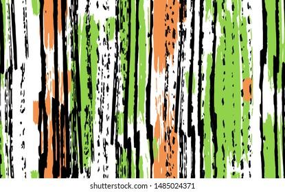 Tie dye stripe green and orange brush vector seamless pattern texture grunge. Line ink abstract paint print on white textile background.