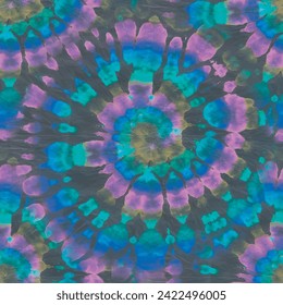 Tie Dye Swirl Print. Black Paint Texture. Circle Tie Dye Print. Abstract Dyed Fabric. Blue Swirl Watercolour. Vector Old Paint Background. Spiral Green Circle. Blue Dark Print. Tie Dye Curve Circle.