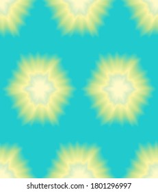 Tie Dye trendy abstract seamless pattern in green and yellow on turquoise background. Can be used for fashion textiles as t-shirts, dresses, tanks, leggigs, tops, sports bras, bedclothes, backgrounds.