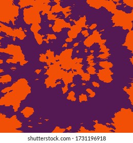 Tie Dye Twist Vector. Psychedelic Swirl. Contrast Illustration. Hypnotic Shibori Textile. Orange Purple Fashion. Watercolor Brush Paint. Vibrant Bohemian Flower. Funky Shirt.