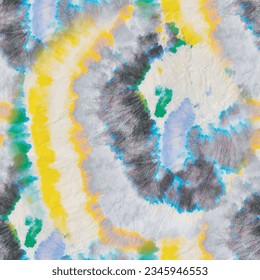 Tie Dye Vector Art. Japanese Spiral Pattern. Yellow Dye Background Blue Shirt Watercolor. Blue Seamless Swirl. Gray Yellow Swirl. White Yellow Shibori. Gray Yellow Brush Grunge. Vector Dyed Batik.