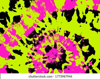 Tie Dye Vector. Batik Brush. Bright Modern Batik. Psychedelic Art. Washed Effect. Tie Dye Colorful. Green Indonesian Pattern. Bohemian Art. Neon Pink Fabric Print.