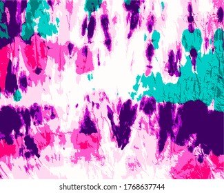 Tie Dye Vector. Bohemian Art. Blue Green Modern Batik. Violet Textile Print. Washed Effect. Violet Hippie Fabric. Indonesian Pattern. Pink Boho Rug. Tie  Dye Texture. 
