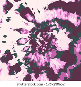 Tie Dye Vector. Boho Pattern. Tie Dye Spiral. Purple Batik Brush. Bohemian Art. Washed Effect. Summer Fashion. Violet Indonesian Pattern. Psychedelic Art. Textile Print.