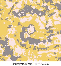 Vector de tintes. Antecedentes étnicos. Impresión de tela artística amarilla. Moda Gray Boho. Diseño de tinte. Tela teñida de espacio. Impresión de camisetas vectoriales. Textura de tintes. Hippie Fabric. Batik Brush.