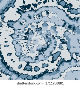 Tie Dye Vector. Hypnotic Swirl. Navy Ink Twist. Psychedelic Tie Dye Ornament. Denim Bohemian Flower. Blue Ink Batik Brush. Watercolor Abstract. Fabric Print. 