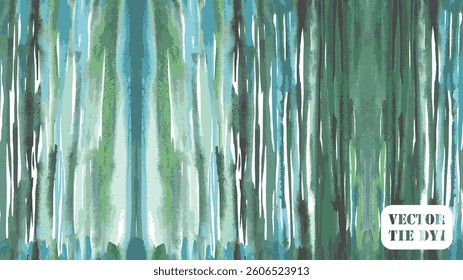 Tie Dye Vector Pattern.  Africa Lines. Geometric Zebra Stripes Abstract Background. Green Teal Textile Gradient. Brush Stroke Animal Skin Repeat Print.  Watercolor Seamless Digital Ikat Texture. 