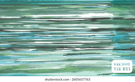 Tie Dye Vector Pattern.  Green Teal Watercolor Seamless Digital Ikat Texture.  Geometric Zebra Stripes Abstract Background. Africa Lines. Textile Gradient. Brush Stroke Animal Skin Repeat Print. 
