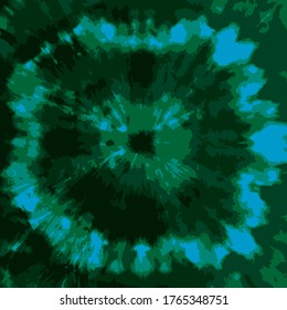 Tie Dye Vector Pattern. Trendy Fantasy Bohemian Painting. Dip Dyed Circle Illustration. Emerald Vector Twist. Organic Acrylic Flower. Deep Ink Fabric. Beautiful Hand Drawn Bohemian Texture.