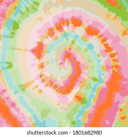 Tie Dye Vector Spiral. Floral Watercolor Bohemian Pattern. Vector Hand Drawn Dye. Abstract Dyed Fabric. Magic Spiral Fashion. Beautiful Acrylic Bohemian Texture. Aquarelle Print.