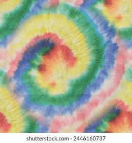 Vector Tie Dye. Espiral Seamless Tiedye. Patrón de ojo de lazo de arco iris. Patrón de remolino de color azul. Remolino de tinta. Tela Batik Swirl. Psychedelic Blue Tie Dye. Patrón rosa de 1960. Patrón Unicornio de Vector