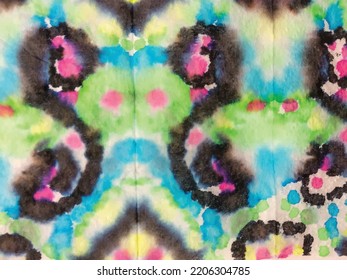 Tie Dye Watercolor. Vector Ethnic Dip Print. Tie Dye Effect Pattern. Multi Color Tiedye. Tribal Wet Design. Ethnic Watercolour Pattern. Pink Green Tye Dye. Water Dip Texture. Black Dip Texture Vector 