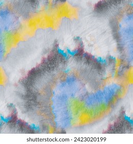 Tie Dye Yellow Boho. Yellow Dye Background Gray Seamless Swirl. Seamless Grunge Texture. Blue Yellow Brush Tie Dye. Vector Grey Print. Green Green Culture. Gray Swirl Background. Blue Vector Shirt.