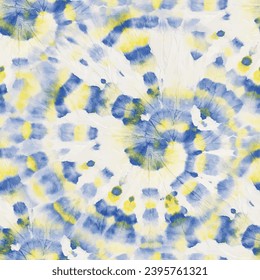 Tie Dye Yellow Shirt. Tie Dye Swirl Circle. Circle Tie Dye Batik. Blue Watercolor Curve. Spiral Blue Circle. Dyed Flag Print. Blue Vector Shibori. Ukraine Dyed Pastel. Yellow Old Boho Background.