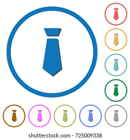 Tie flat color vector icons with shadows in round outlines on white background