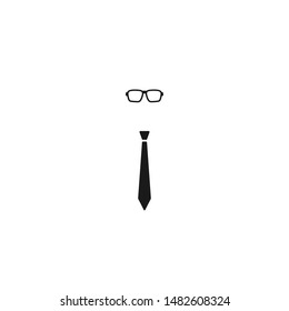 tie  and glasses icon isolated on white background. Silhouette of man's necktie. Dress code sign. Man, male, masculine symbol. Vector flat illustration.