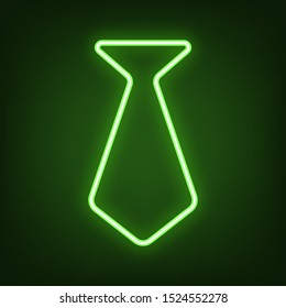 Tie glyph sign. Green neon icon in the dark. Blurred lightening. Illustration.