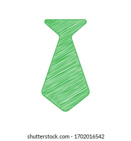 Tie glyph sign. Green scribble Icon with solid contour on white background. Illustration.