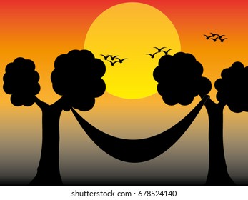 Tie the hammock between two trees to see the full moon.create by vector