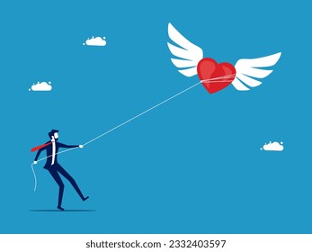 Tie the hearts of customers. Businessman uses a rope to tie his heart from escape