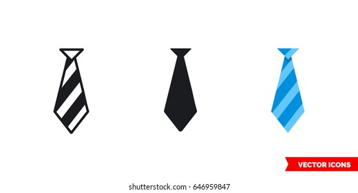 Tie icon of 3 types: color, black and white, outline. Isolated vector sign symbol.