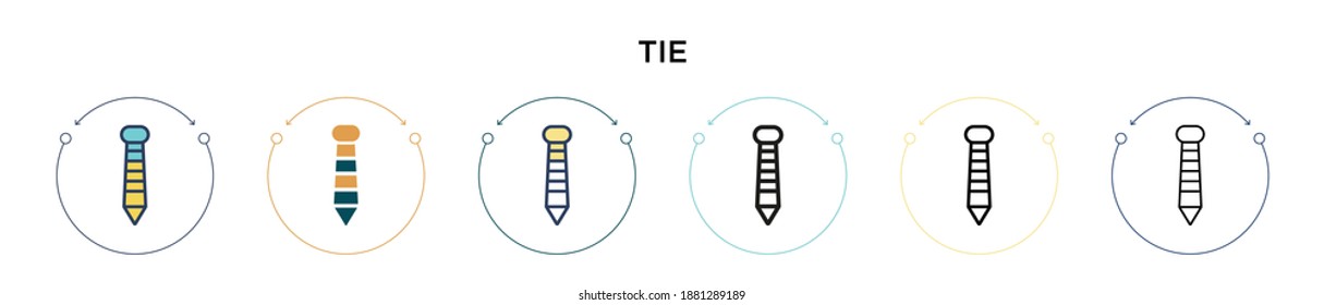 Tie icon in filled, thin line, outline and stroke style. Vector illustration of two colored and black tie vector icons designs can be used for mobile, ui, web