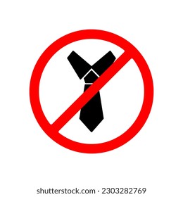 Tie icon in prohibition red circle, No business style of dress ban sign illustration on white background..eps